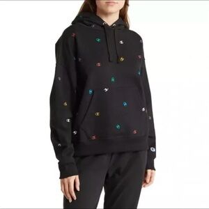 Champion Black Hoodie with Multicolor Mini 'C' Logos